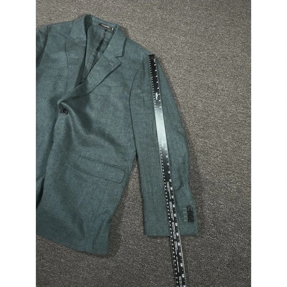 Banana Republic Blazer Jacket Men 44R Green Herringbone Tweed Linen Unstructured